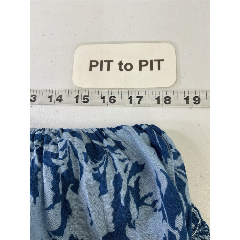 THML Embroidered V Neck Puff Sleeve Blouse Blue Floral Boho Lagenlook Size L - Picture 8 of 8